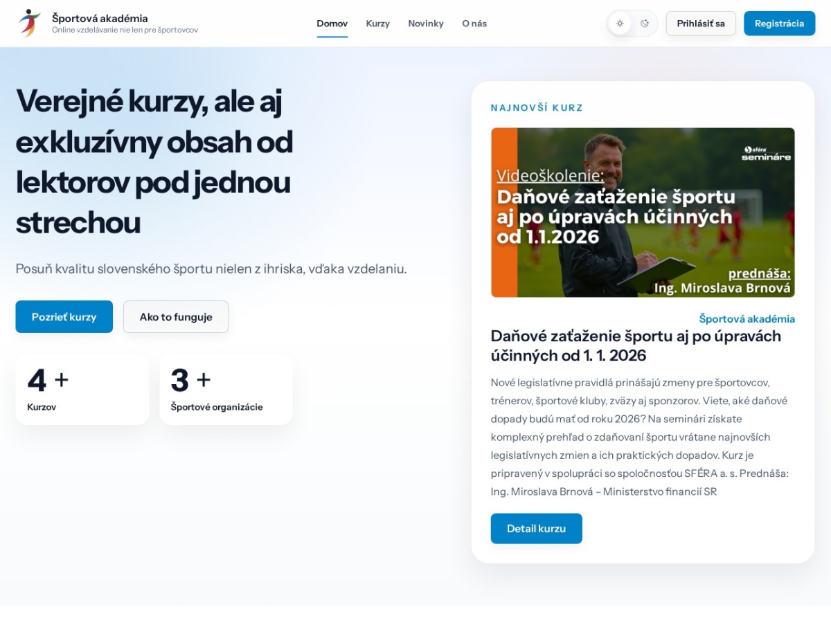 Športová akadémia: video vzdelávanie s vlastnou správou kurzov